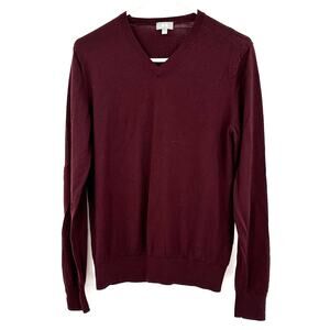 UniQlo Size Small Sweater Red Maroon 100% Wool V Neck Pullover Lightweight‎ Knit